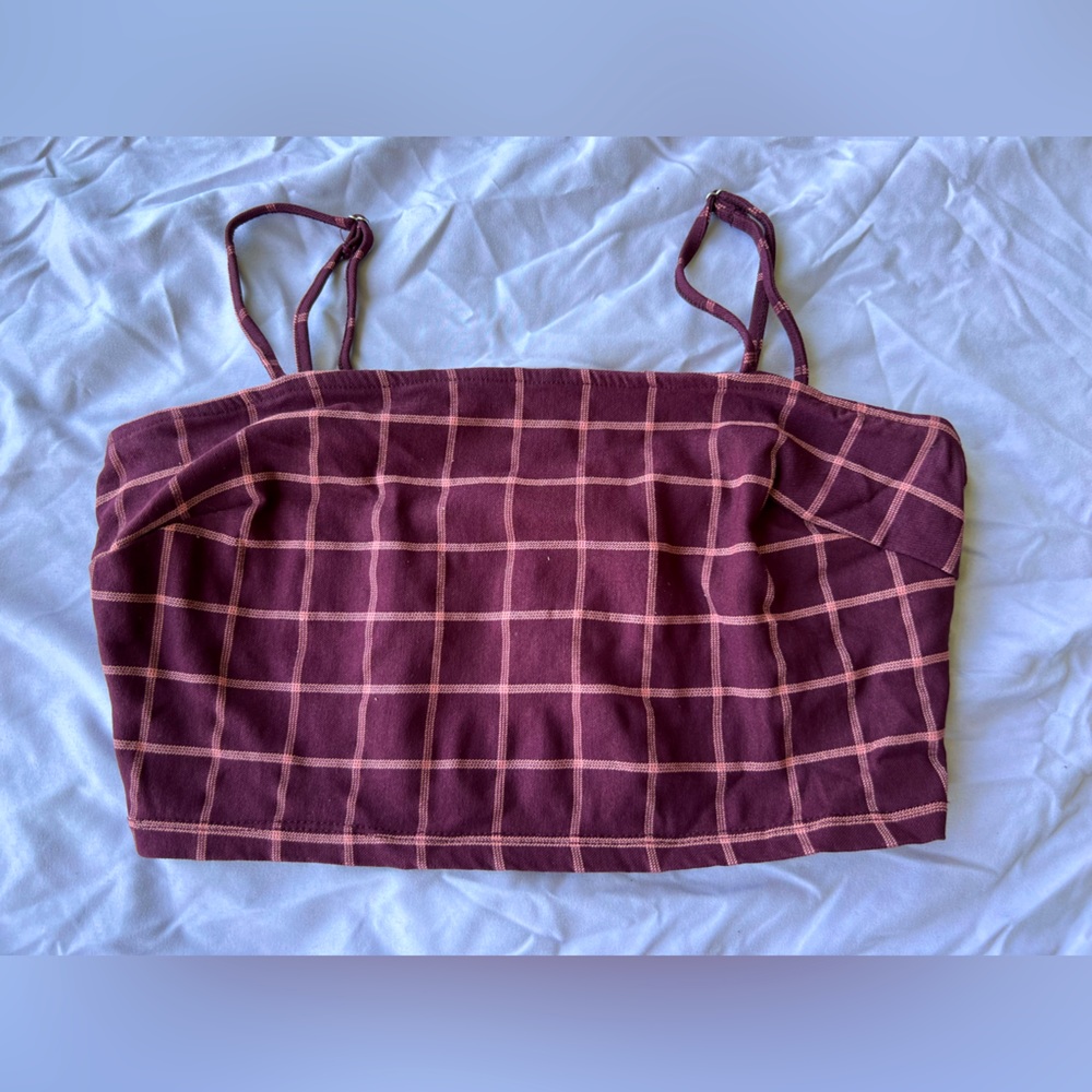 Maroon/Pink Plaid Bralette/Bandeau Top